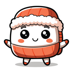 Naklejka premium Cute Cartoon Sushi with Big Eyes and a Smiling Face
