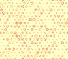 Hexagon grid background with multicolored geometric elements of varied sizes. Seamless vector illustration featuring simple stacked hexagons in a honeycomb pattern.