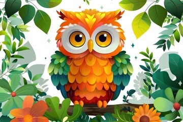 Fototapeta premium Adorable Owl in a Lush Forest Setting