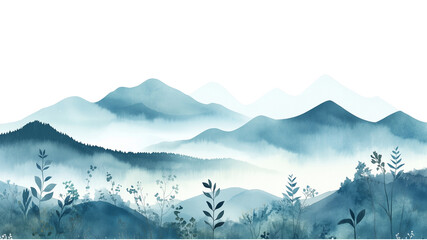 Obraz premium Landscape with mountains with plants illustration minimal with watercolor painting brush texture decoration design