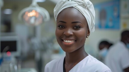 Young Healthcare Professional Smiling Confidently in a Clinic During Daytime Busy Hours