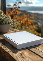 Fototapeta premium High quality 3D rendered white A4 book cover for proposals and portfolios, against a blurred backdrop