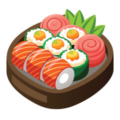 Sushi Rolls and Maki in a Wooden Box