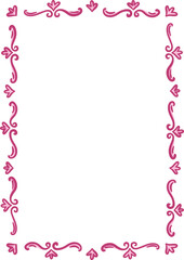 Vector vintage frame of repeating ornate elements. Elegant border in hand-drawn style. Isolated decoration in burgundy color. Suitable for wedding or birthday invitation