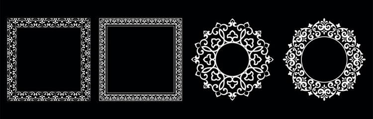 Set of decorative frames Elegant vector element for design in Eastern style, place for text. Floral black and white borders. Lace illustration for invitations and greeting cards.