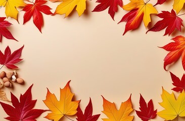 Obraz premium Abstract autumnal background with flying maple leaves. Fall season greeting card, poster, flyer. illustration isolated on a white background.
