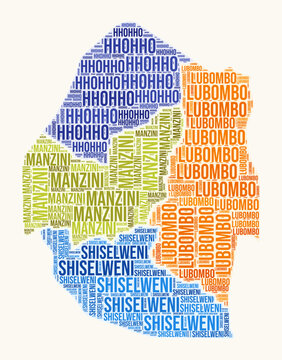 ESwatini regions word cloud. Country logo design. Regions typography style vector image. ESwatini colored text cloud. Creative vector illustration.