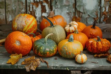 Pumpkins and squashes, Thanksgiving or Autumnal background