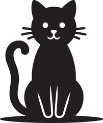 Silhouette vector illustration of cat sitting gracefully with its tail curled around its paws.
