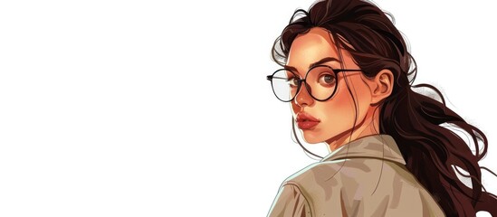 young beautiful brunette student girl in glasses