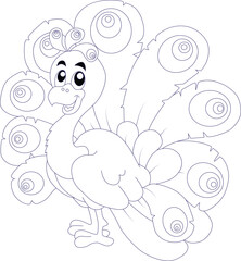 Fototapeta premium cute cake and peacock coloring page for kids