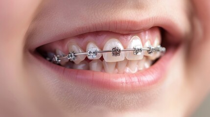 Obraz premium Close-up of Teeth with Metal Braces