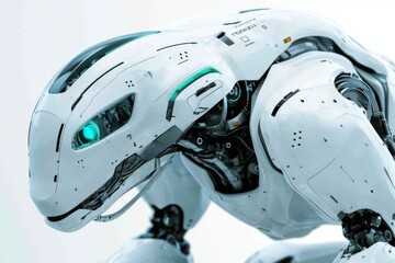 Fototapeta premium Detailed view of a robotic head with sophisticated sensory modules showcasing the pinnacle of machine perception.