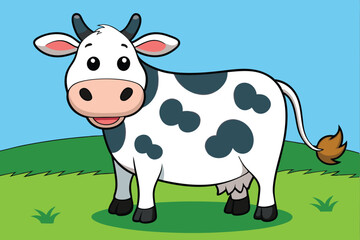 A full-length cow standing in a meadow eating grass art vector