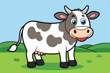 A full-length cow standing in a meadow eating grass art vector
