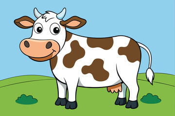 A full-length cow standing in a meadow eating grass art vector