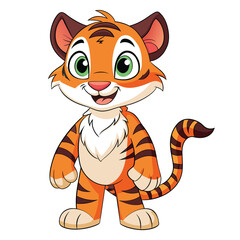 A Cartoon Tiger Cub with a Wide Grin and Striped Tail