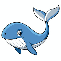 Fototapeta premium Cartoon Illustration of a Blue Whale with a White Underbelly and a Tail