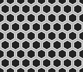 Abstract template background. Hexagon mosaic pattern with inner solid cells. Hexagonal cells. Seamless tileable vector illustration.