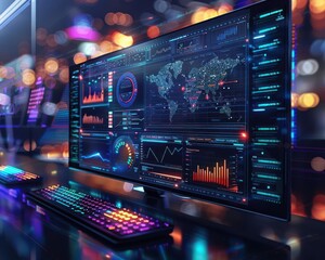 AIpowered software analyzing customer data, predictive insights, marketing automation, big data, professional setup, futuristic technology, strategic advantage