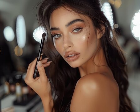 Beauty influencer demonstrating makeup techniques with branded products, tutorial video, creative content, social media impact, product endorsement, engaged audience