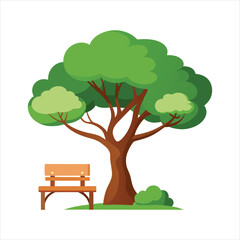 Naklejka premium A tree with a bench underneath art vector