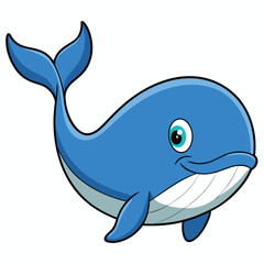 Obraz premium Cartoon Blue Whale with a Smiling Face and Flippers