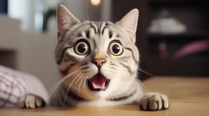 .surprised cat make big eyes. American shorthair surprised cat or kitten funny face big eyes, cute, domestic, kitten, feline, Emotional surprised, kitty, wow