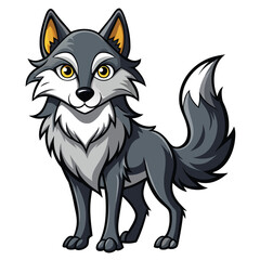 Obraz premium Cartoon Illustration of a Grey Wolf with Yellow Eyes