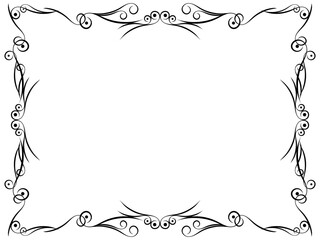 Vintage frame with curls. Decorative curls in black on white background. Curly border. Design template for invitations, flyers and greeting cards. Vector Illustration