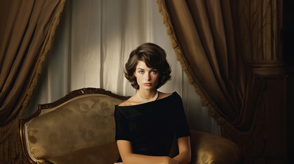 Obraz premium Elegant woman in vintage attire seated in a luxurious room