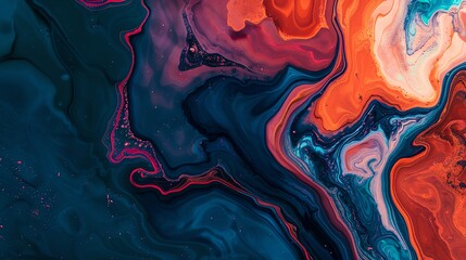 Obraz premium Vibrant abstract art featuring swirling colors of blue, orange, and red, ideal for modern decor and creative projects.