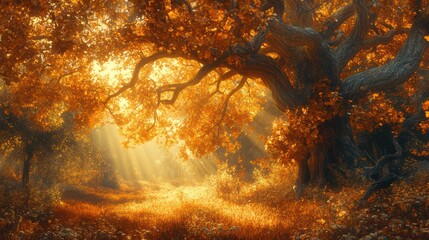 Enchanting autumn forest vibrant foliage