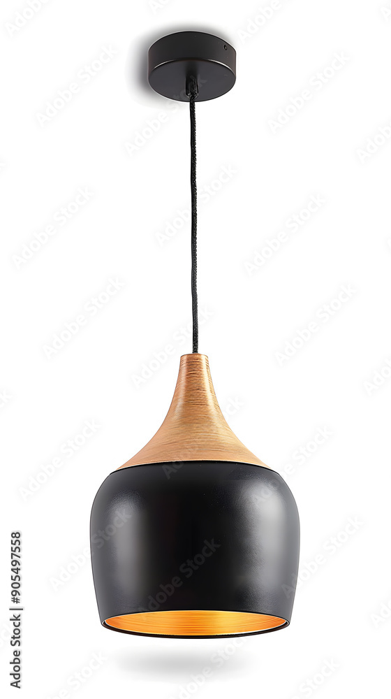 Wall mural black modern pendant lamp hanging isolated on white background