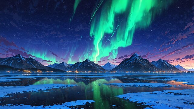 aurora borealis northern lights arctic circle morning natural wonders around the world morning view anime