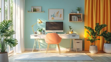 Minimalistic pastel-themed home office