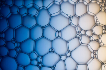 Naklejka premium Abstract background bio technology, macro photography foam and water with gradient background. Molecule multicolor backgorund