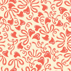 seamless pattern of love and ribbons in flat vector