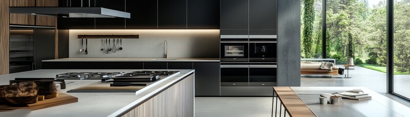 Obraz premium Sleek and Energy-Efficient Modern Kitchen Design with Smart Appliances.