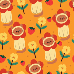 seamless pattern cartoon cat and flower. cute wallpaper for textile, gift wrap paper