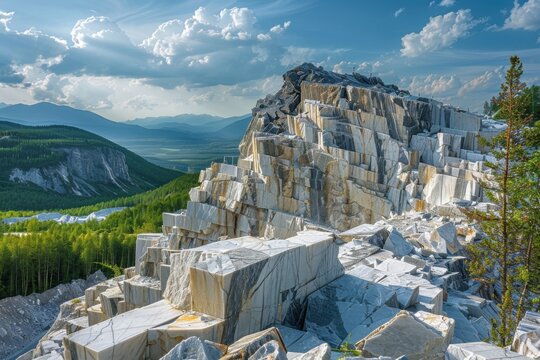 Marble Rock Formation in Italian Quarry at Ruskeala Mountain Park in Sortavala, Russia