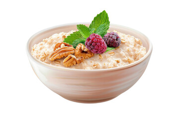 PNG Delicious bowl of oatmeal topped with fresh berries and nuts, perfect for a nutritious breakfast or snack.