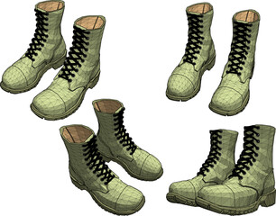 Vector sketch illustration design of men's army project security sneakers for work wear
