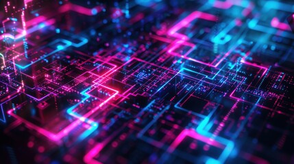 A futuristic abstract background with metallic textures and glowing neon lines, creating a high-tech and visually striking composition perfect for modern design themes