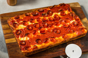 Homemade Pepperoni Detroit Style Pizza