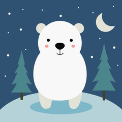 cute little christmas ice bear in winter winter vector illustration