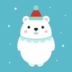 cute little christmas ice bear in winter winter vector illustration