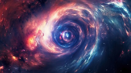 Obraz premium Stunning cosmic vortex of vibrant colors and swirling galaxies in deep outer space, creating a mesmerizing and infinite universe.