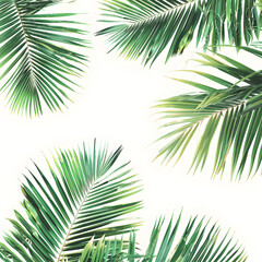 Obraz premium Palm Tree Leaves on a White Background. Minimalist and Clean Design Highlighting the Natural Elegance of Tropical Foliage.