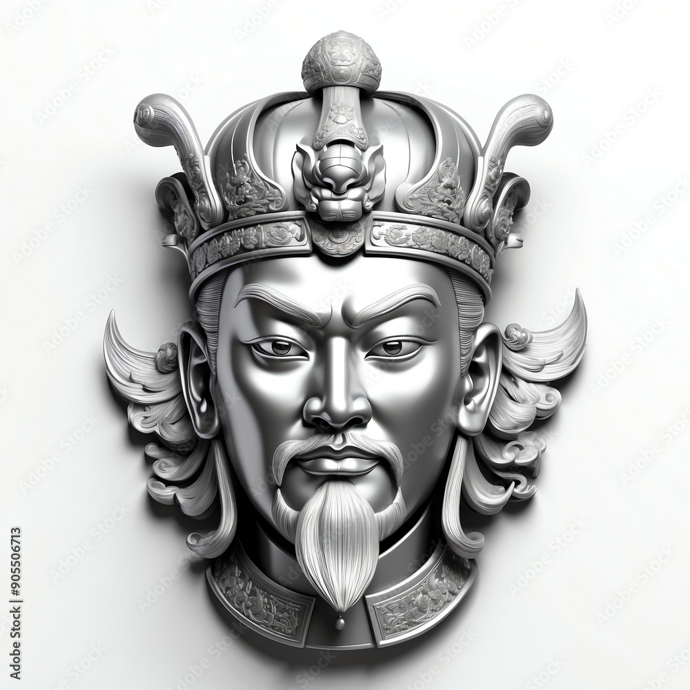 Wall mural silver chinese emperor head 3d art logo in plain white background 485